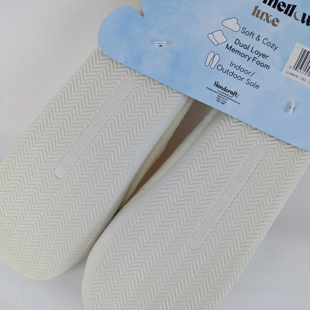 Slippers Lemon Drop Martini Embroidery Faux Fur Slip On Ivory M (6.5-7.5) NWT - Picture 11 of 13